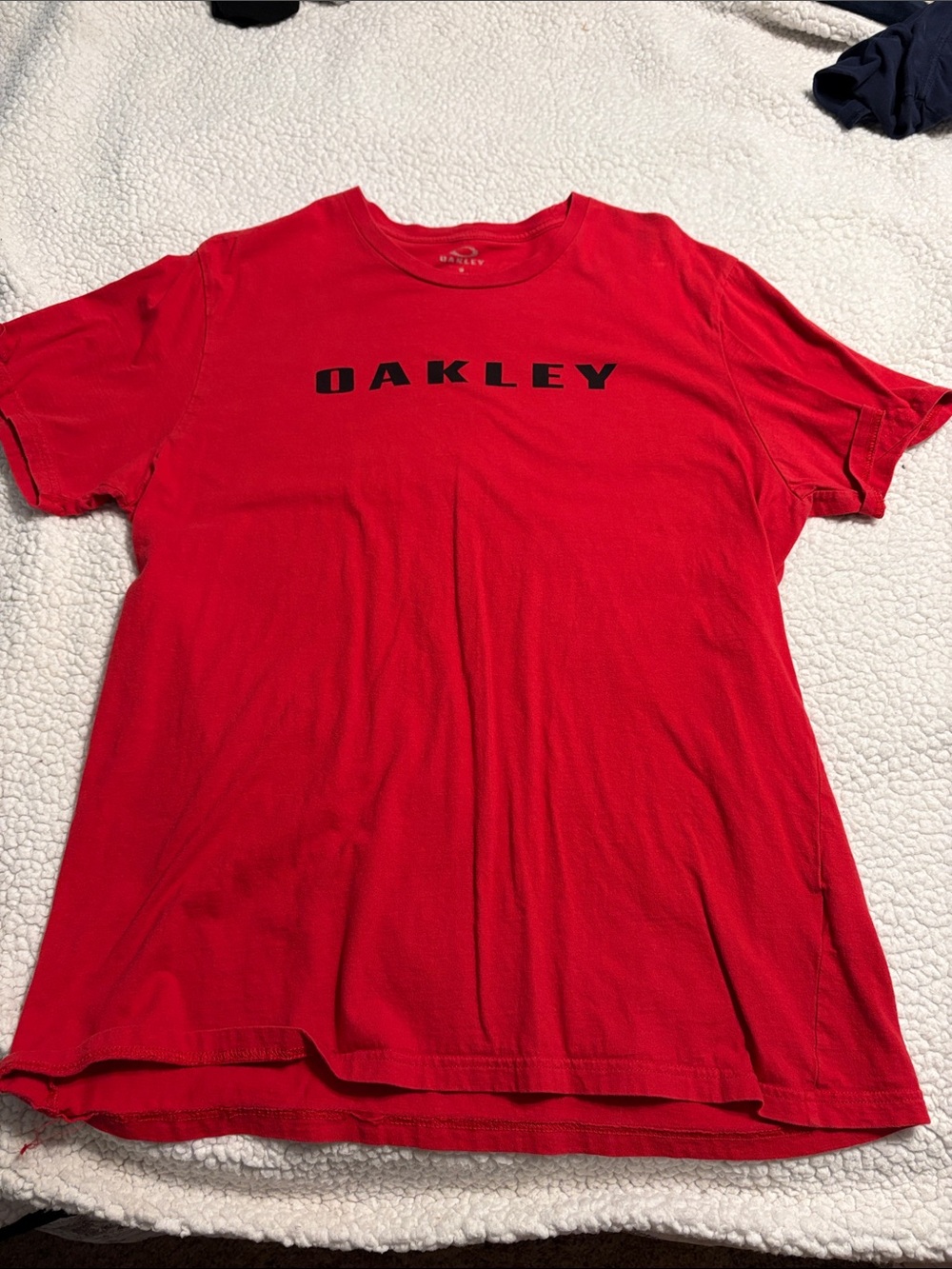 Oakley Red Short-Sleeve Logo Tee with Black Lettering